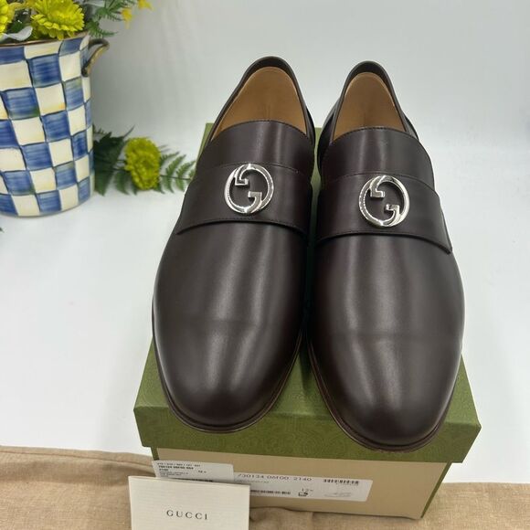 Men's Gucci interlocking G leather loafers size 12.5 fits 13 US made in Italy - Picture 1 of 9
